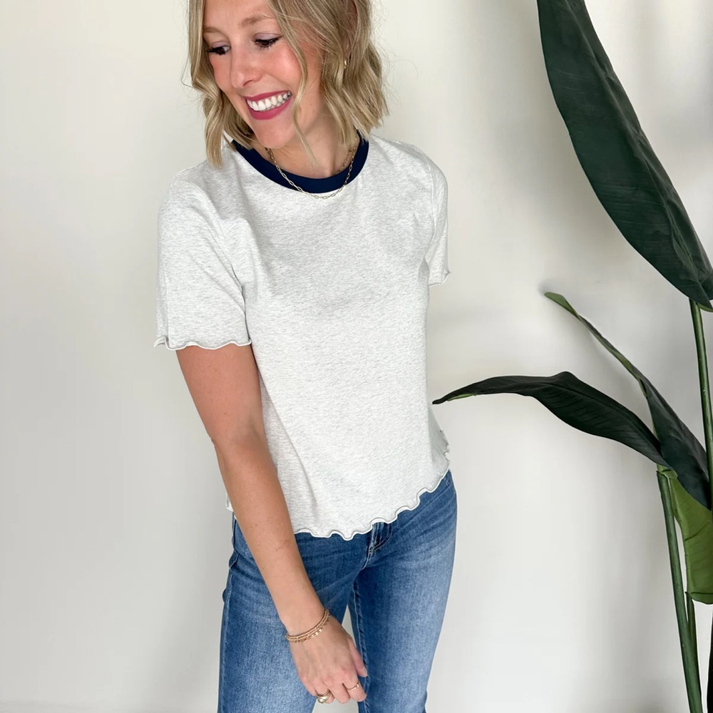 Grey Scallop Trim Women's Top